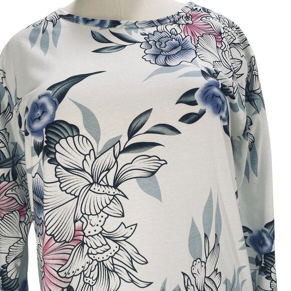 Floral Midi Dress White Blue Pink Print 2XL Ruffle Hem Spring Summer Cottagecore - Picture 8 of 11